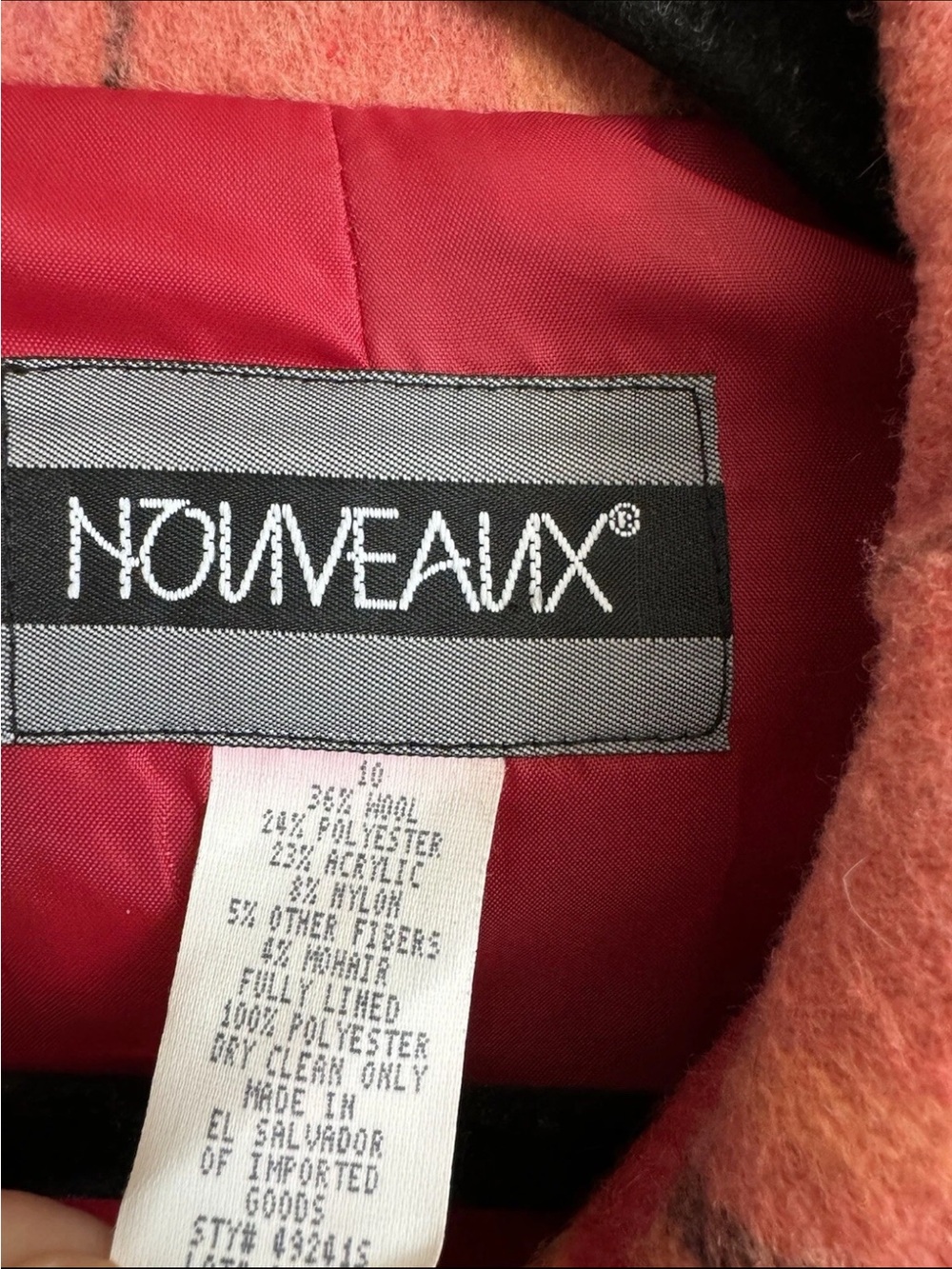 Vintage 80s 90s Pink Wool Buffalo Plaid Blanket Boxy Jacket Size 10 - Picture 4 of 4